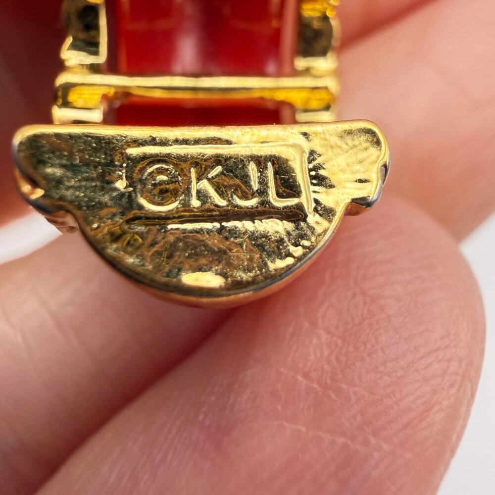 Vtg Kenneth Jay Lane (Kjl) Red Half Hoop Earrings… - image 5